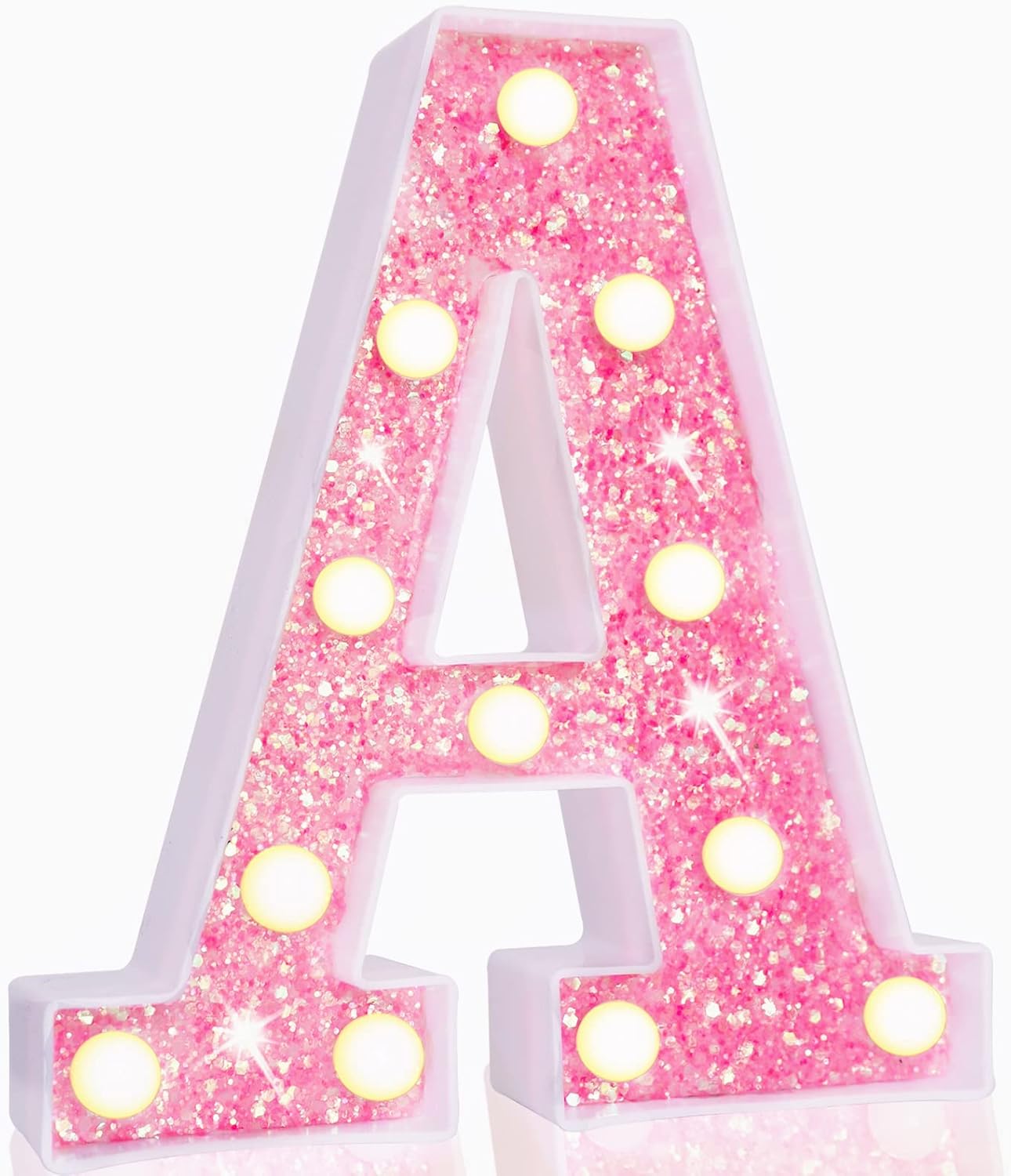 SUNDAY MIRTH LED Marquee Letter Lights, Light Up Pink Letters Glitter Alphabet Letter Sign Battery Powered for Night Light Birthday Party Wedding Girls Gifts Home Bar Christmas Decoration, Pink Letter A
