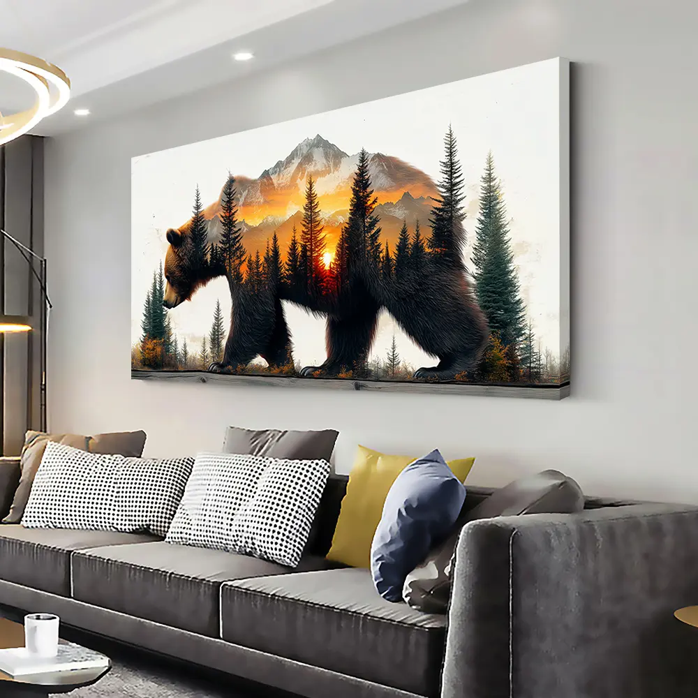 Bear Mountain Artistic Abstract Mountain Scene Canvas Wall Art - Framed High-Quality Pine Wood Print, Multi-Size Indoor Use Home Decor for Living Room, Bedroom