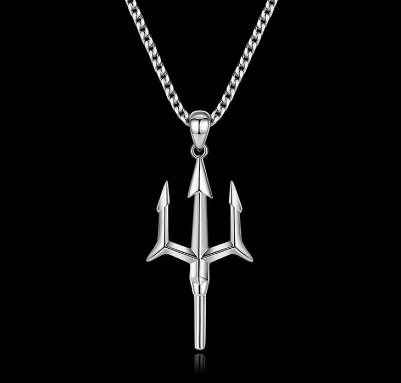 Retro Poseidon Trident Necklace Ukraine National Emblem Pendant Suitable for Men Charming Punk Personalized Accessories