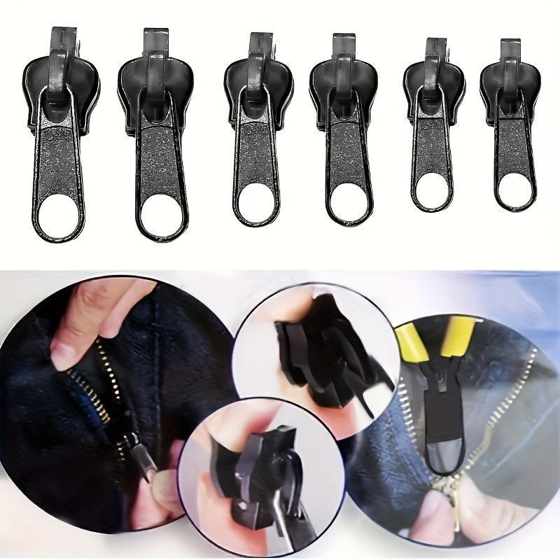 6/12/18pcs Zipper Fix Kit - Easy-Install Emergency Repair Buckles Black Compatible with Clothing