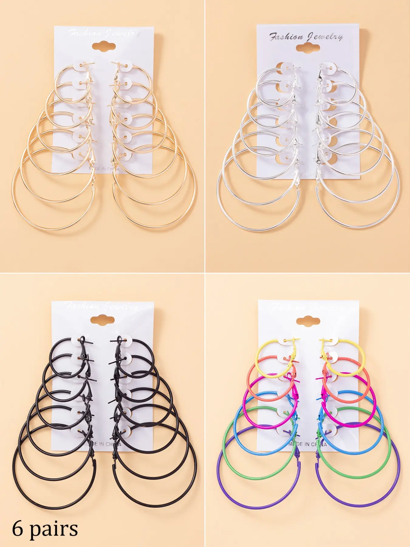 6 Pairs Fashion Matching Hoop Earrings, Women's Daily Casual Earrings Set Jewelry, Casual Jewelry for Party, Daily Clothing Decor, Dainty Lightweight Hoops