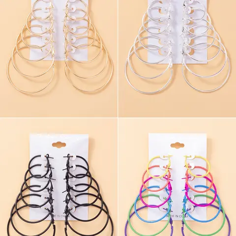 6 Pairs Fashion Matching Hoop Earrings, Women's Daily Casual Earrings Set Jewelry, Casual Jewelry for Party, Daily Clothing Decor, Dainty Lightweight Hoops