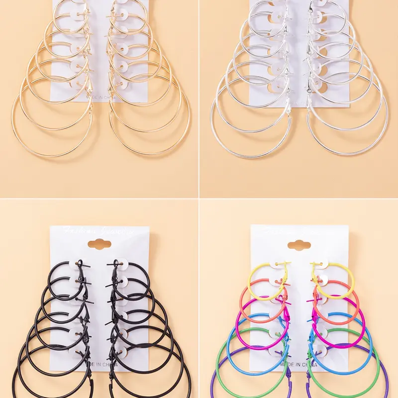 6 Pairs Fashion Matching Hoop Earrings, Women's Daily Casual Earrings Set Jewelry, Casual Jewelry for Party, Daily Clothing Decor, Dainty Lightweight Hoops