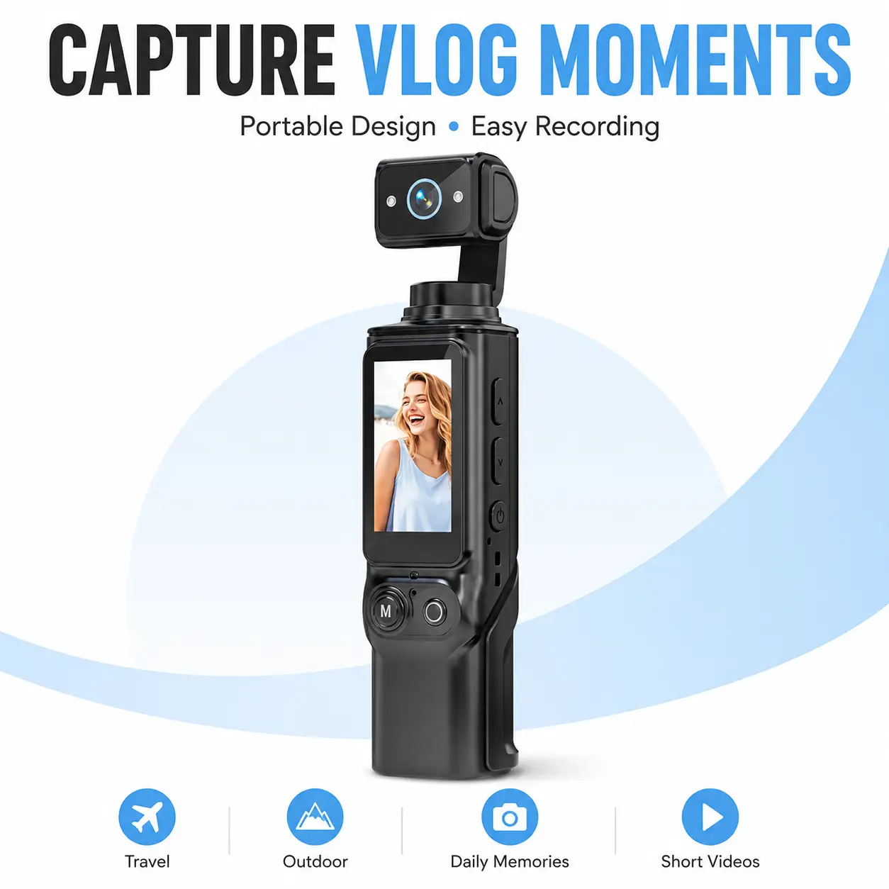 Compact Action Camera for Vlogs & Everyday Recording, Lightweight Handheld Video Camera for Trips, Adventures, Social Media Content and Special Moments
