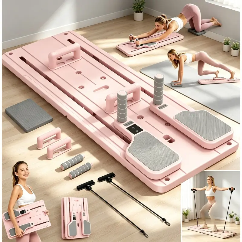 2026 model 5-in-1 Pilates machine, with reformer board set, for comprehensive body workouts, abdominal core trainer, equipped with resistance bands and counter, convenient for home workouts, suitable for both men and women
