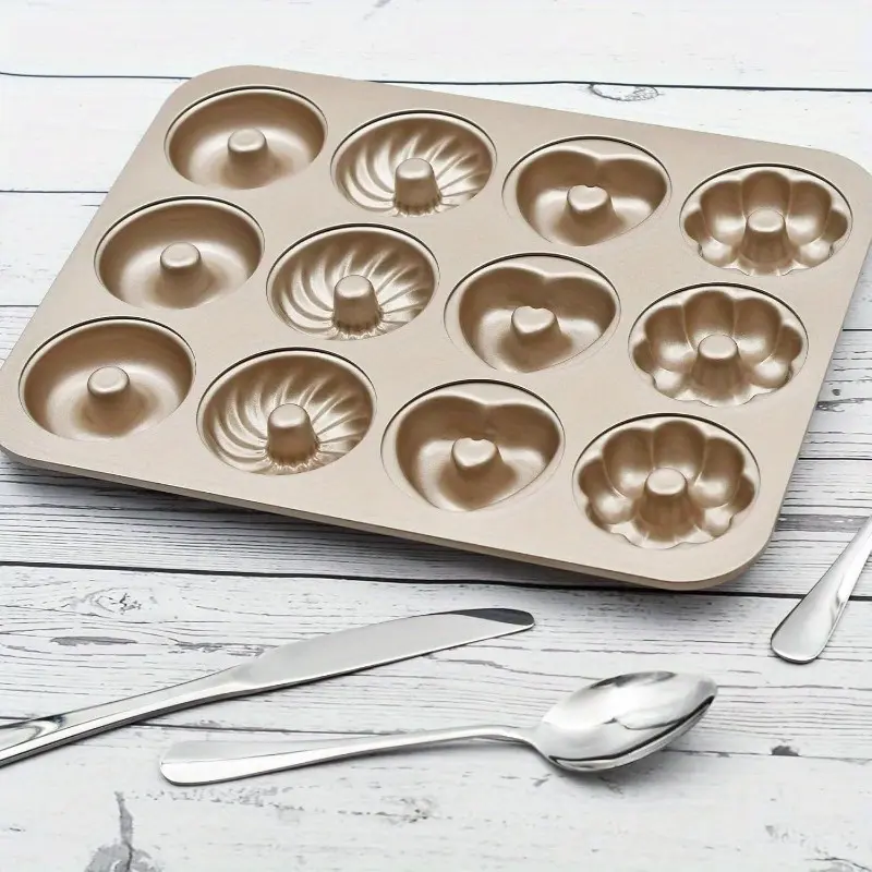 Donut Baking Pan, 12 Cavity Carbon Steel Donut Pan Baking Mold Non-stick Cake Pan Essential Kitchen Tool for Home Bakers (Donut Mold)