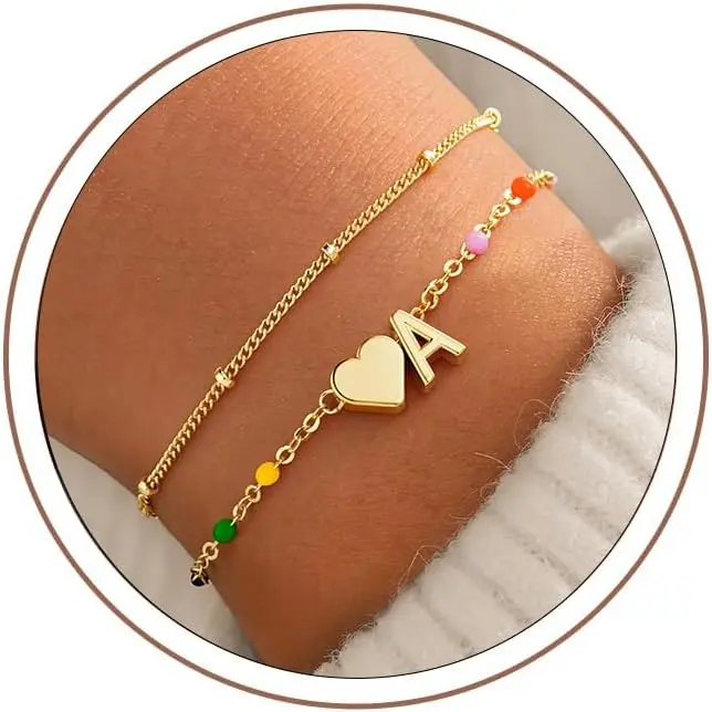 Colorful Bead Bracelets for Girl Woen, Heart Initial A-Z Bracelet | 14K  Plated, Heart Initial Bracelet, Colorful Beaded Bracelets, Link Char Bracelets,  Birthday Gifts for Girl