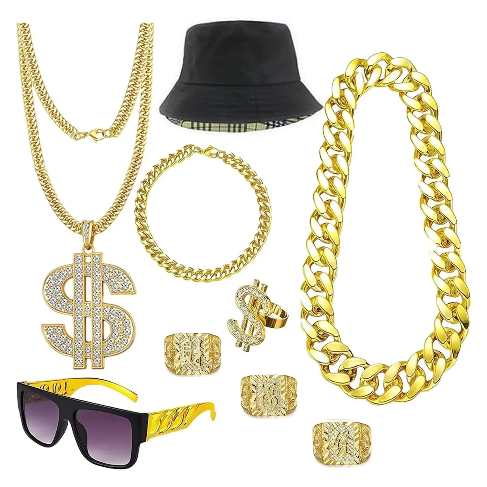 80s 90s Hip Hop Costume Kit with Rapper Accessories | Old School Themed Party Outfits for Men Women Cosplay Club GatheringsGift