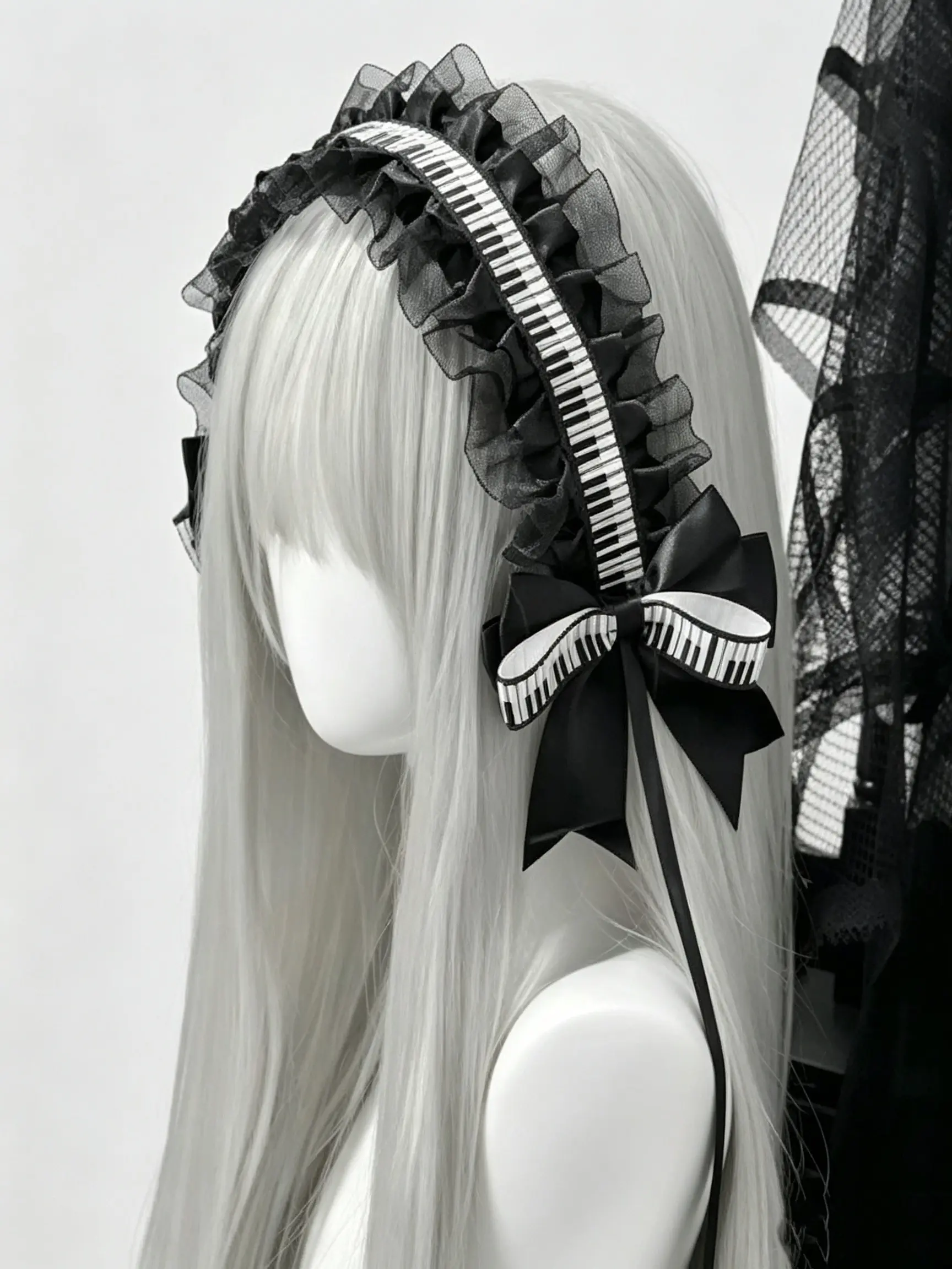 Women's Piano Key Print Headband, Gothic Piano Print Bowknot Hair Accessory, Sweet Cool Dark Girl Harajuku Music Theme Cosplay Headband, Hairstyle Accessory, Fashion Headbands