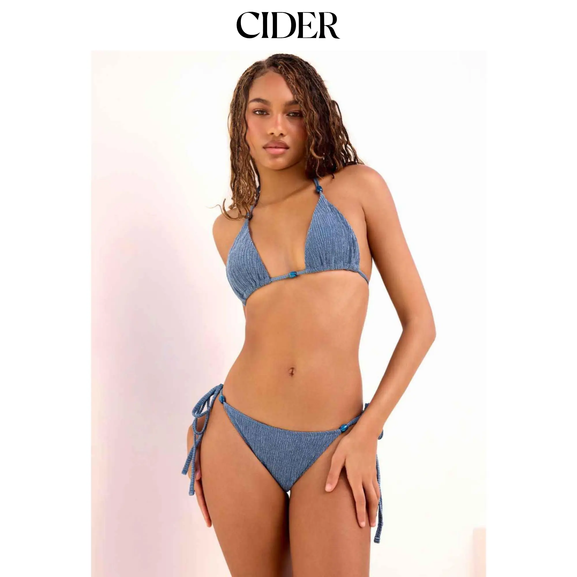 Cider Halter Neckline Beaded Triangle Bikini Set