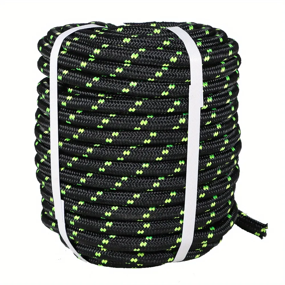 Double Braid Polyester Rope, 1/2 in Black Pulling Rope for Swing & Tree Work, 100 Ft