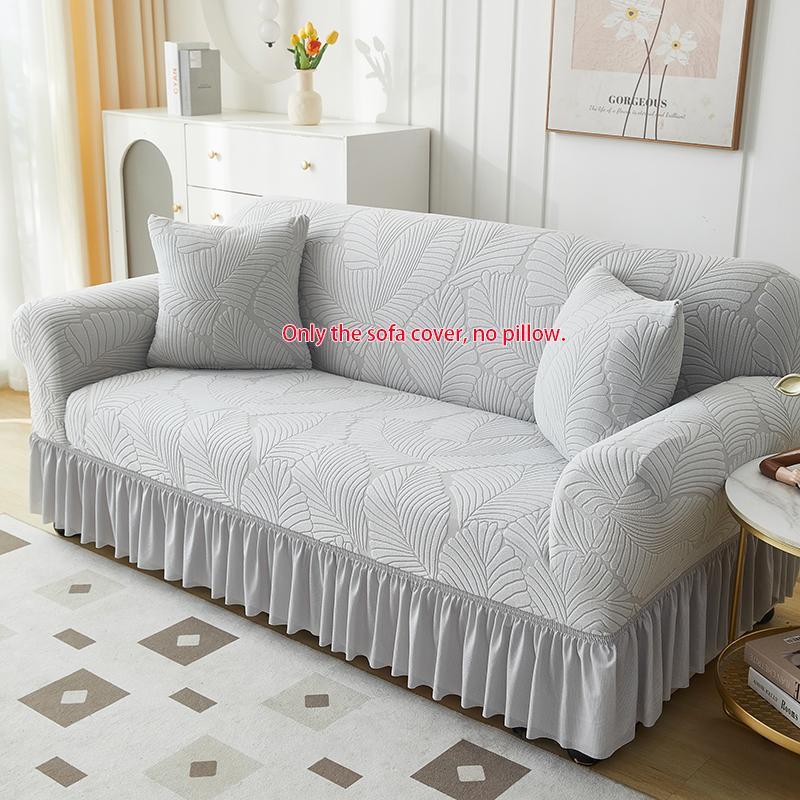 Leaf Pattern Quilted Sofa Cover with Ruffle, 1 Count Dustproof Sofa Slipcover, Fashion Couch Protector for Home Living Room, Home Decor, Elastic Furniture Protector
