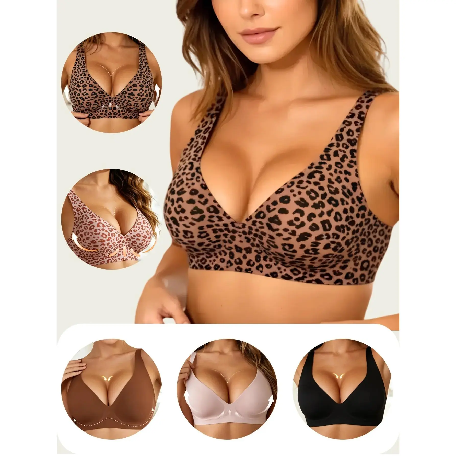 5-Pack Wire-Free Push-Up Bras: Seamless, comfortable full-coverage lingerie.Soft, adjustable, wire-free everyday bras featuring an elegant solid-color design-comfortable "jelly-style" push-up bras suitable for casual wear or pairing with T-shirts.