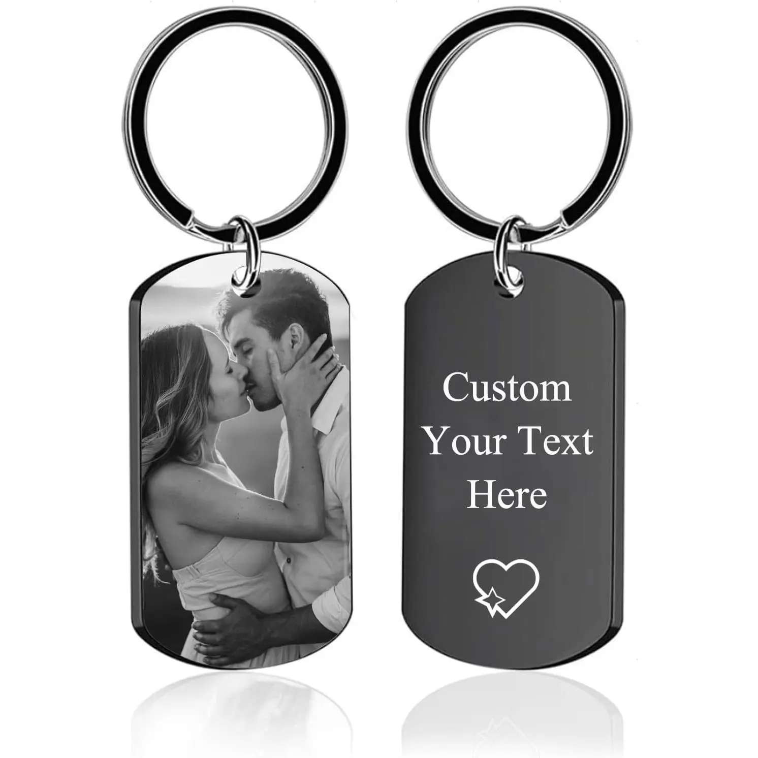 Personalized Custom Keychain with Picture - Double Sided Engraving Photo Text Customized Key Chains for Men BoyfriendGift.