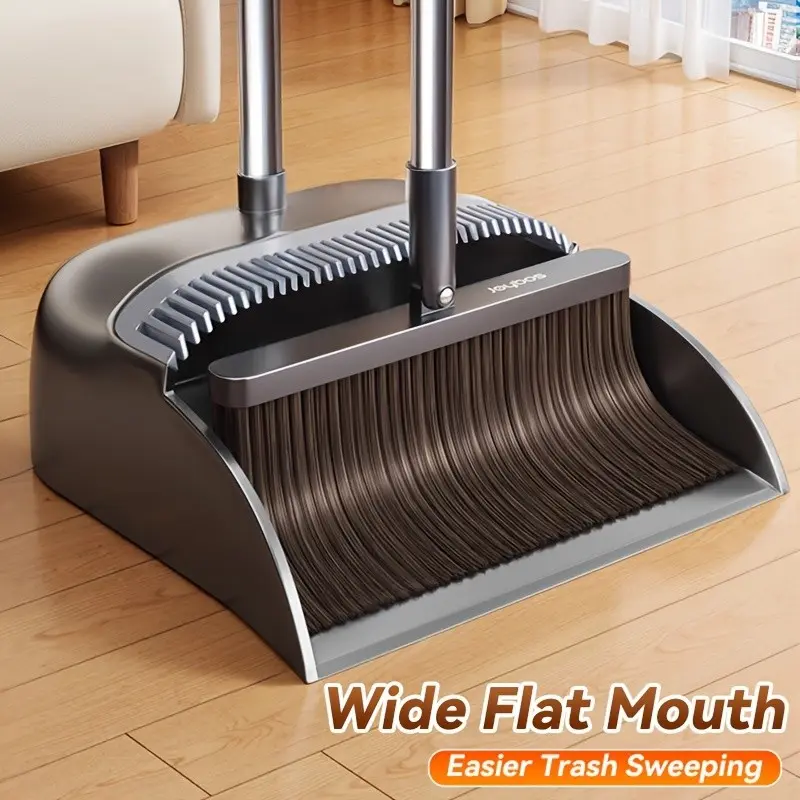 Two-Part Broom And Dustpan Set Featuring a 51-Inch Adjustable Long Handle And Two Interchangeable Broom Heads, Suitable for Sweeping Indoors And Outdoors, Including Home, Office, Kitchen, Hall, Floor, And Garden