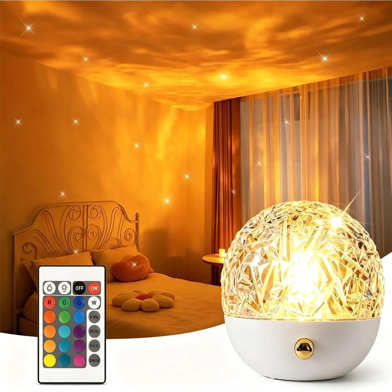 3-in-1 Projector Light - Modern Home Decor Ambient Lamp, 300 Modes Composite Plastic Indoor Lighting, Sunset-Ocean-Northern Lights Projector with Remote, Warm Bedroom Lamp for Girls' Gifts