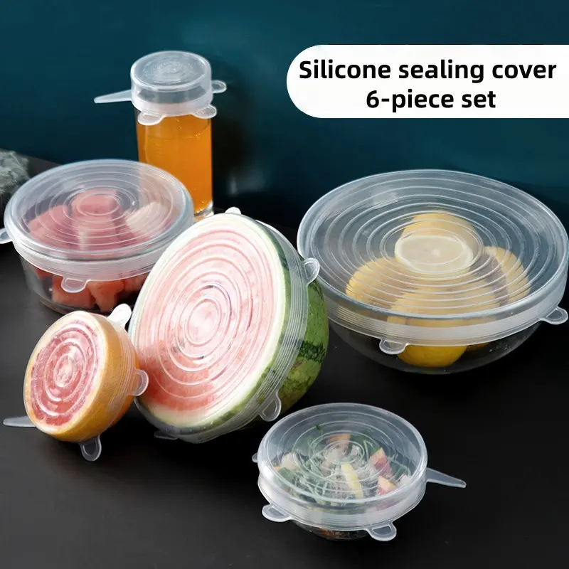 6-Piece Food-Grade Reusable Clear Silicone Lids, Durable Elastic Bowl Covers for Various Containers, Microwave & Freezer Safe, Easy to Clean, Kitchen Use
