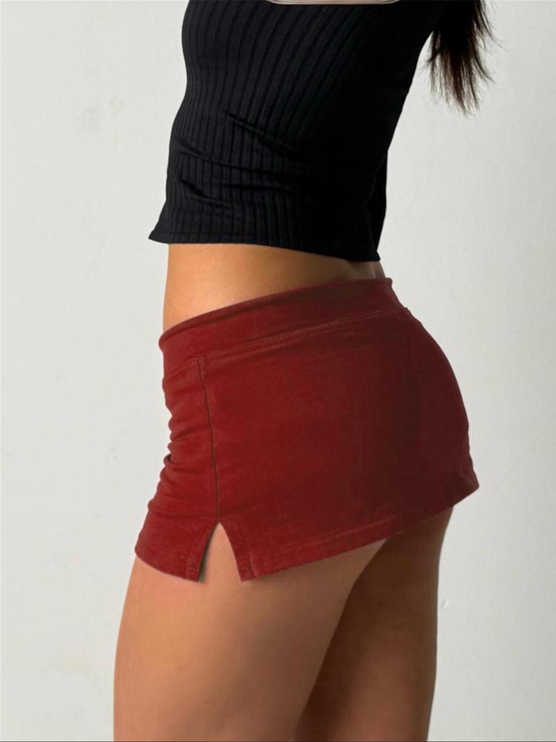 Women's Solid Drawstring Split Hem Skirt, Casual Fashionable Mini Skirt for Daily Wear, Ladies Bottoms for All Seasons