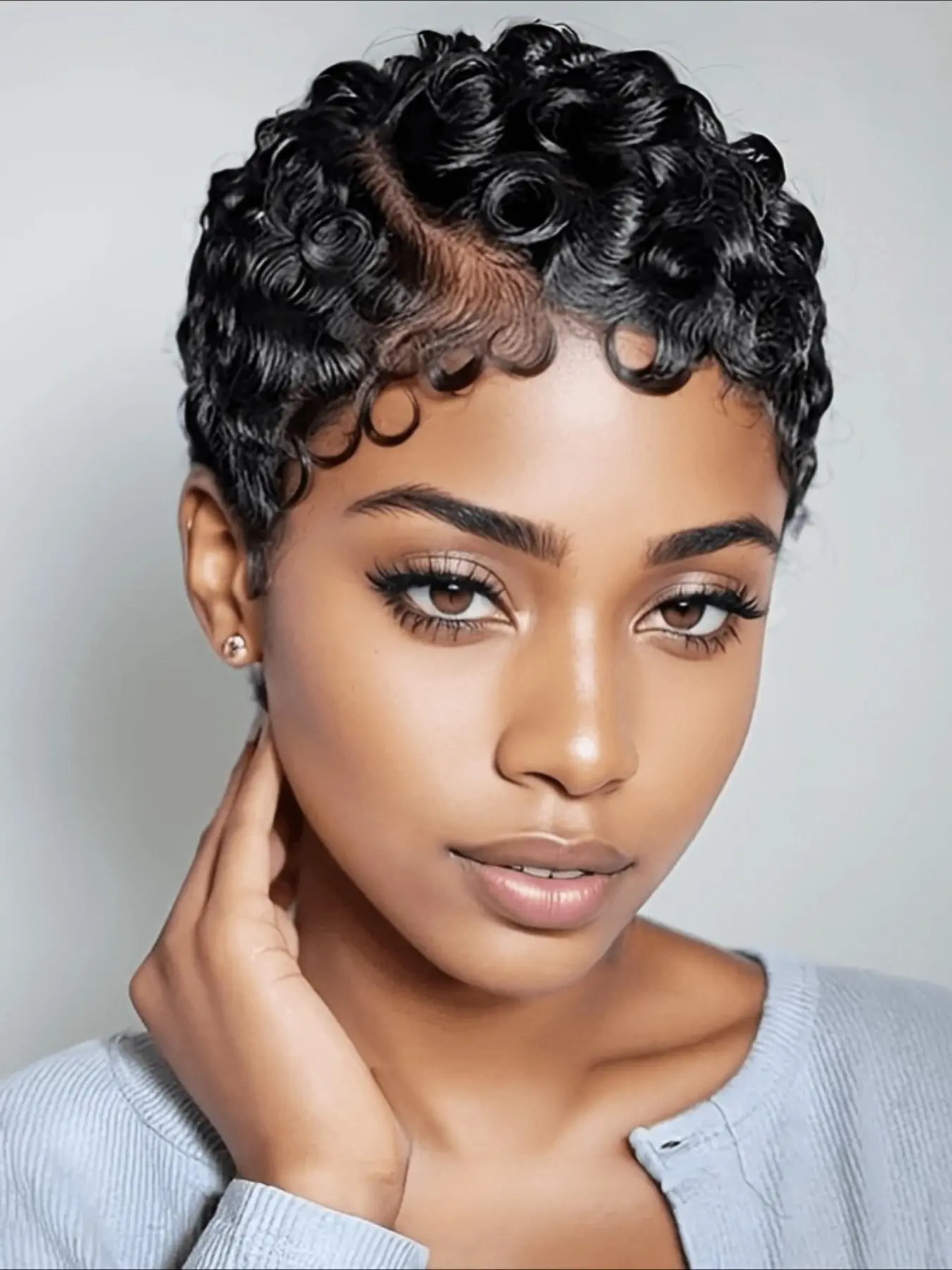 Curly Wave Pixie Cut Human Hair Wig for Women Full Machine Made Wig 150% Density 6 Inch Curly Wave Pixie Cut Human Hair Wig for Women Full Machine Made Wig 150% Density 6 Inch