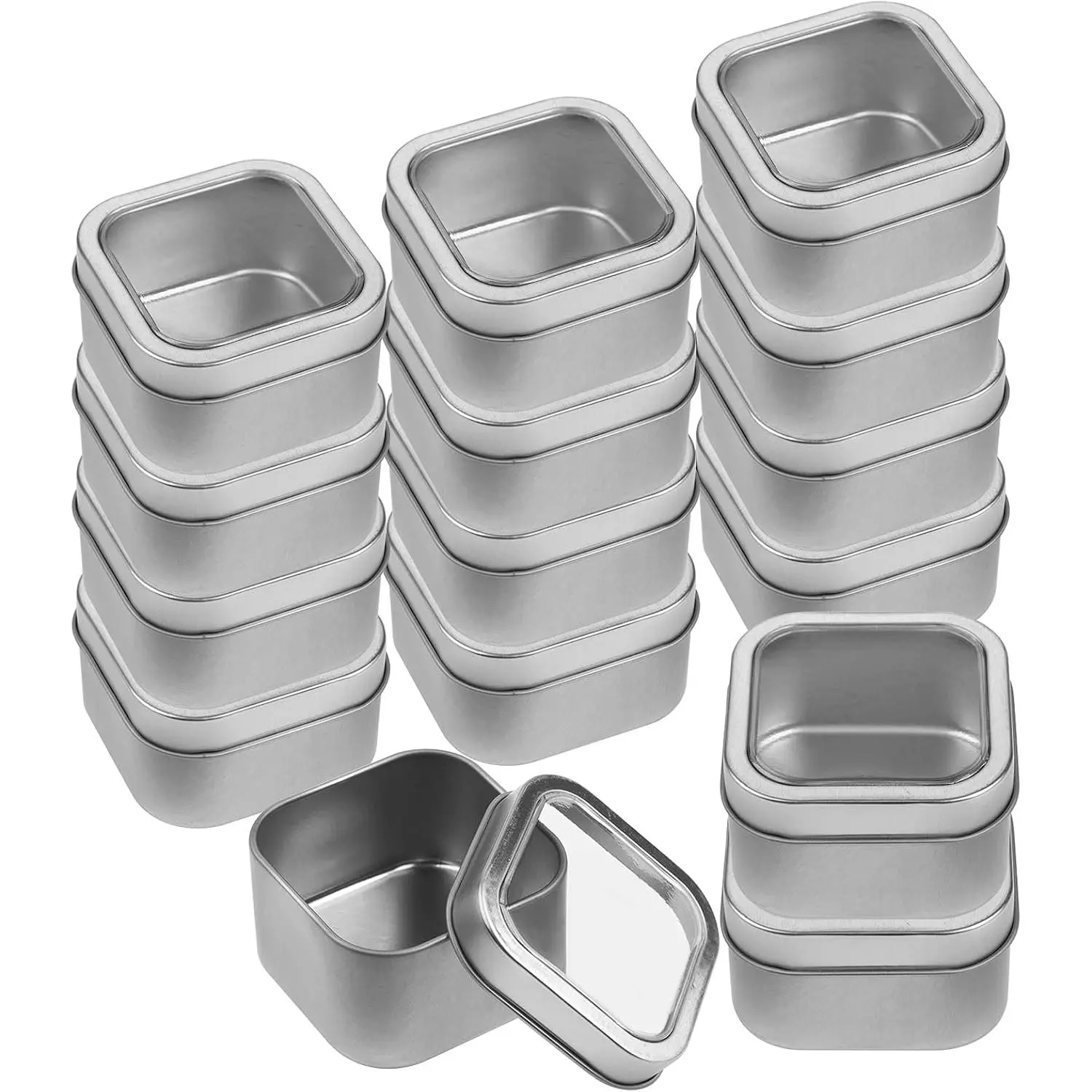 Square Metal Tins with Window ,15-Pack Empty Square  Tins (8 OZ) | Square Empty Containers Jar for Candle Making, Candies, Gifts & Treasures