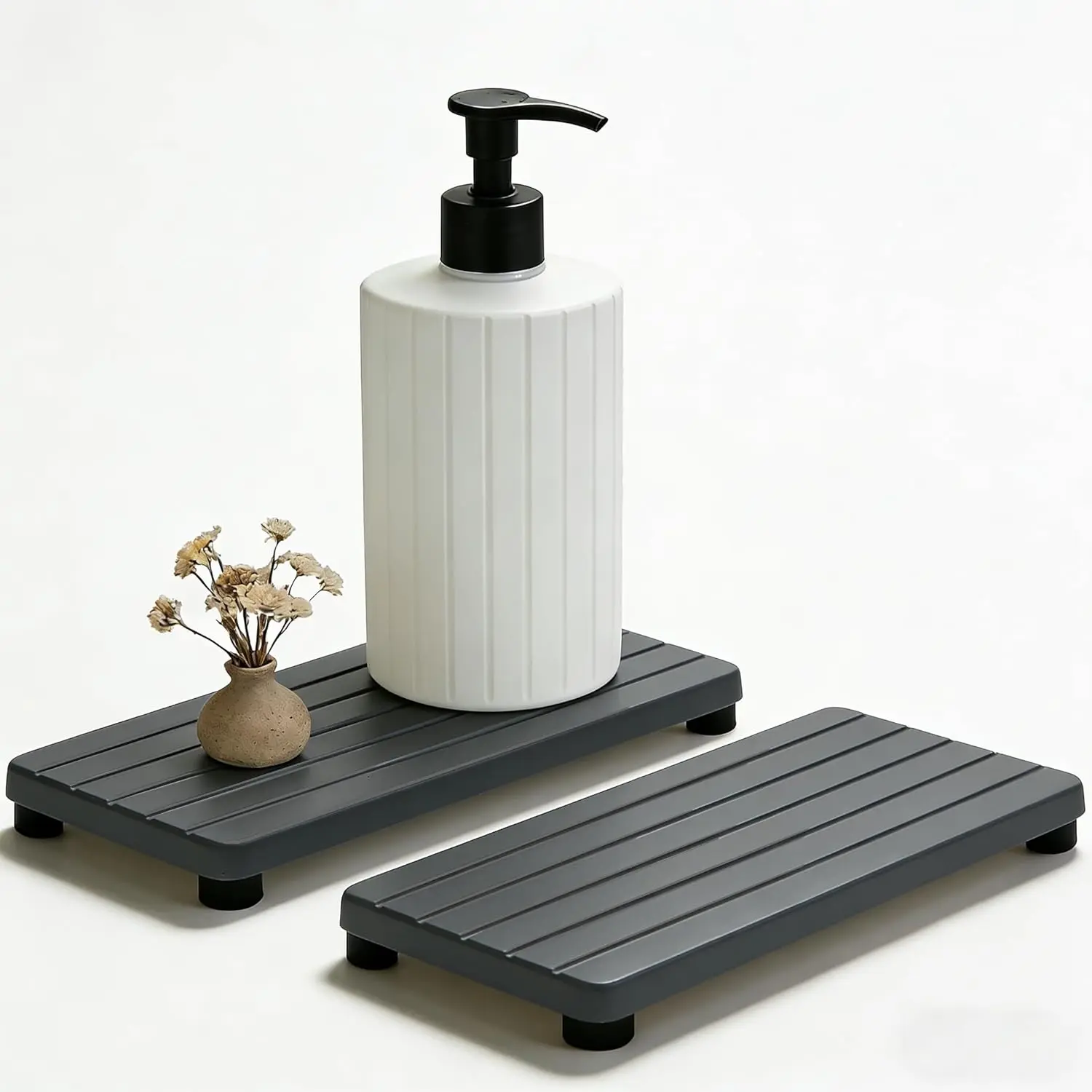 2PCS Stone Drying Tray, Absorbing Stone Tray for Sinks, Neat Diatomite Sink Trays, Fast Drying Sponge Hand Soap Holder, Dry Sink Used for Counter -Dark Gray.