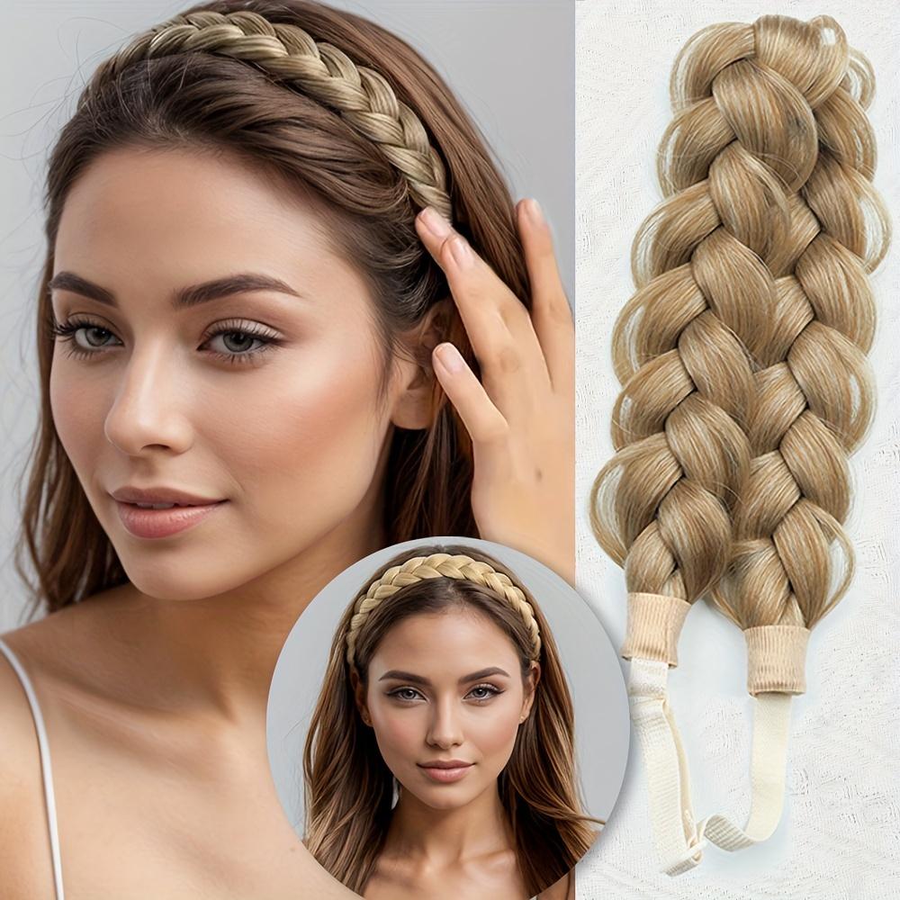 3-strand braided synthetic fiber wig with adjustable elastic band, fashionable wig accessory suitable for women's daily wear