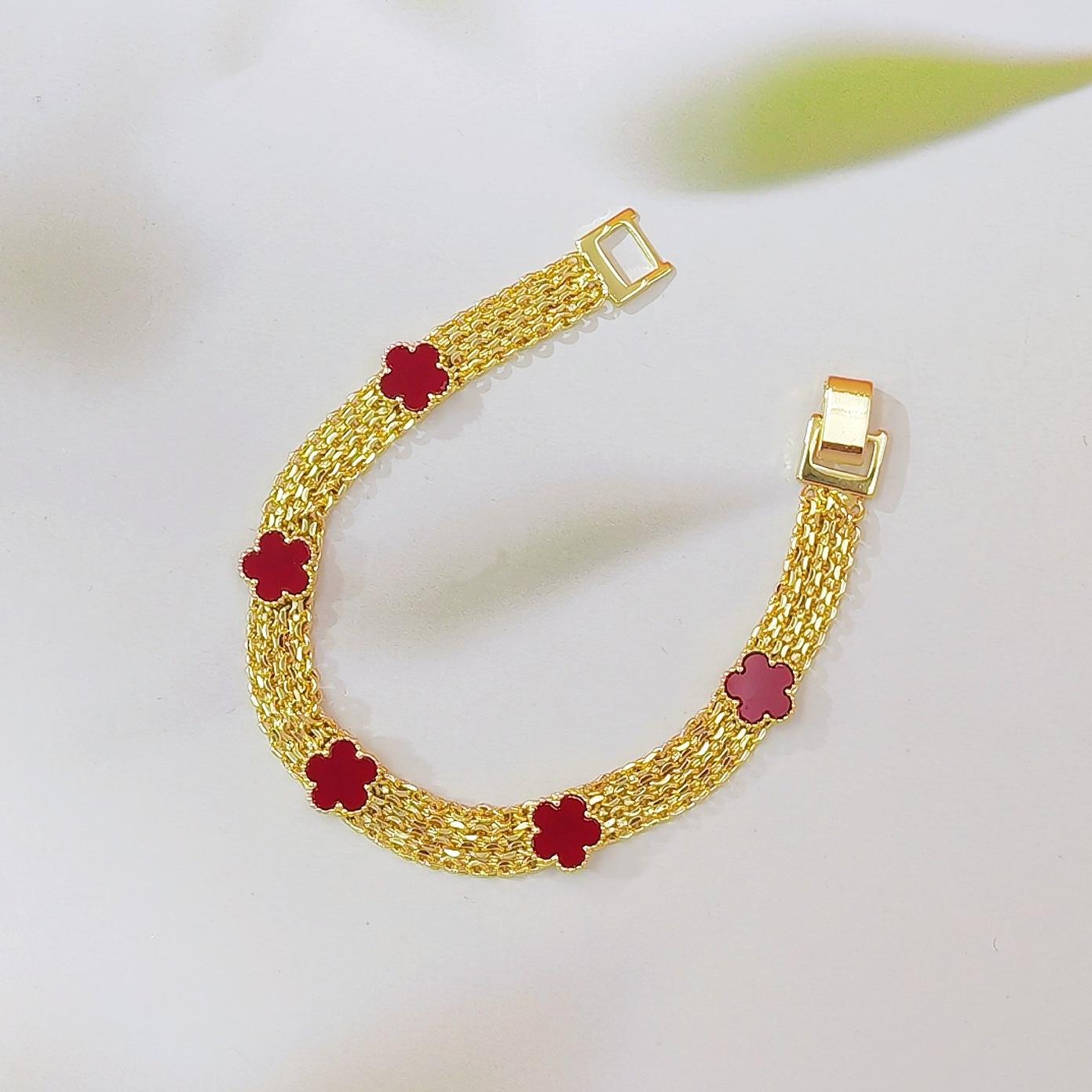 Colorful Clover & Five-Leaf Lucky Bracelet for Women, White Shell Inlaid Design, Trendy Y2K Aesthetic Fashion Jewelry, Dainty & Versatile for Daily Wear, Parties & Holiday Gift Giving