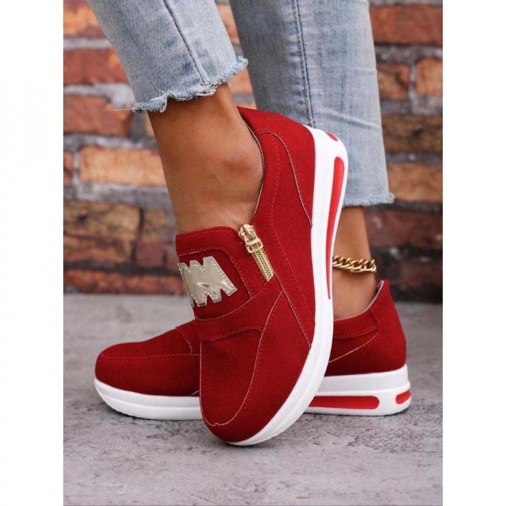 Women's Fashionable Letter Design Zipper Wedge Sneakers, Shoes for Women, Casual Comfortable Sports Shoes for Daily Wear, Female All-match Round Toe Shoes for Daily Wear