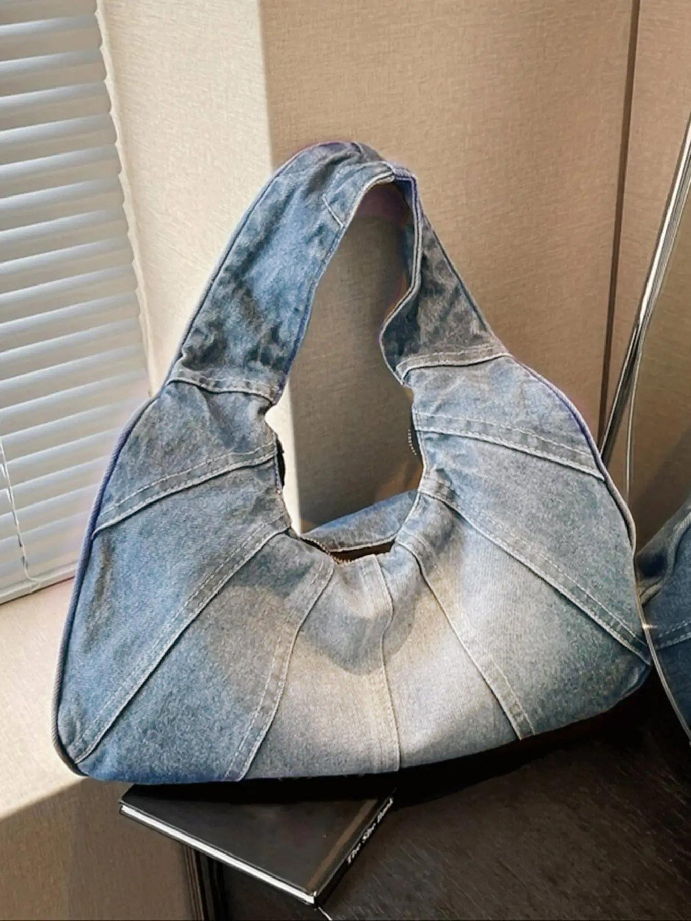 Women's Fashionable Denim Shoulder Bag, Shoulder Purse, 2025 New Style Casual Versatile Zipper Slouch Bag for Daily Used As Gifts, Trendy All-match Purse Bag for Commute, Work, Travel, Gifts for Her, Denim Crossbody Bags