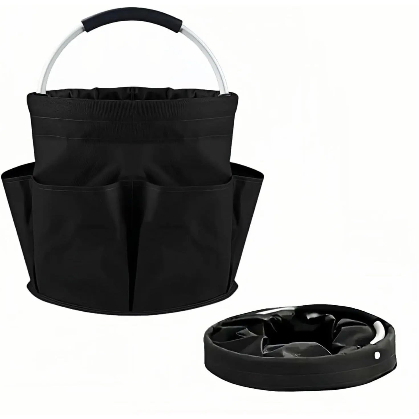 Foldable Storage Basket, Black Oxford Fabric Multi-Pocket Collapsible Basket with Handles:Portable Picnic,Beach,Garden Harvest,Market Shopping Basket,Home Storage,Bathroom Organizer Travel