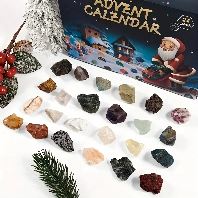 24pcs Natural Crystal Gift Set, Advent Calendar, Daily Surprise Crystals, Christmas Countdown Gifts, Party Supplies, Lucky Stones, Crystal Collection Box