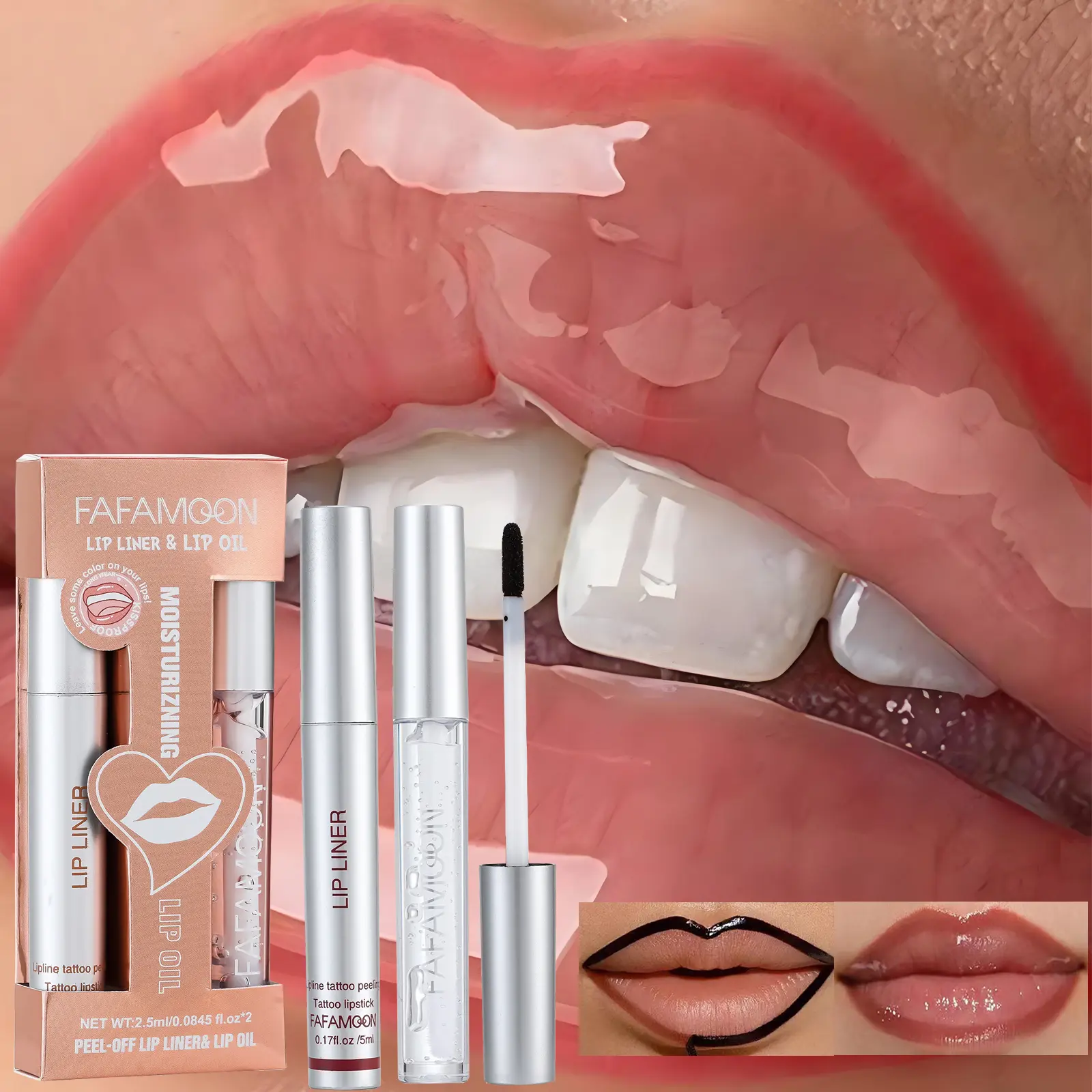 2-piece lip gloss set, featuring a tear-off lip liner and lip oil, with a moisturizing and lightweight texture that is easy to apply, Lip Kit