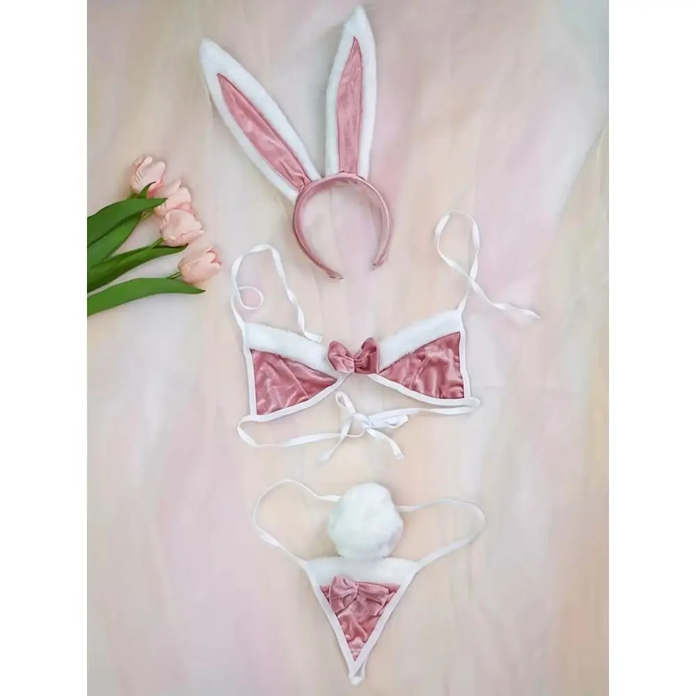 2026 New Women's Cute Look Lingerie Set - Faux Fur Bow Triangular Cups, Low-Rise Panties, Soft Fabric Lingerie for Women, Halloween Party Wear & Boudoir Cosplay