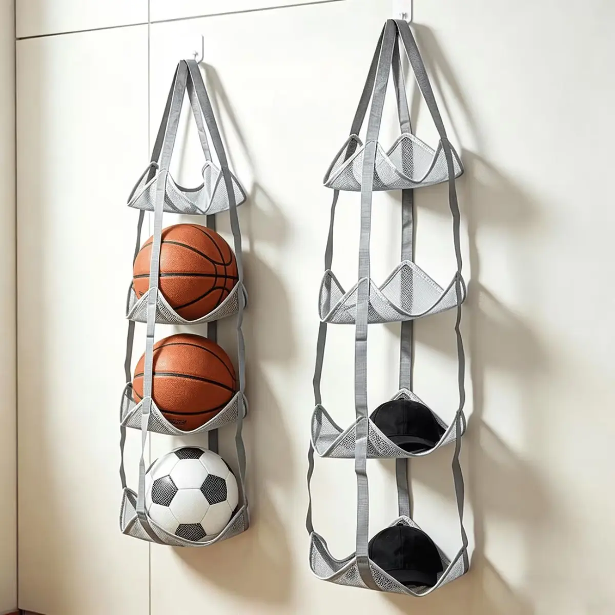 2-Piece Bulk Value Pack Ball Storage Organizer, Cost-Effective Professional Collapsible Sports Ball Basket Combo, Space-Saving Multi-Layer Hanging Rack for Gyms, Schools & Sports Clubs Commercial Supplies