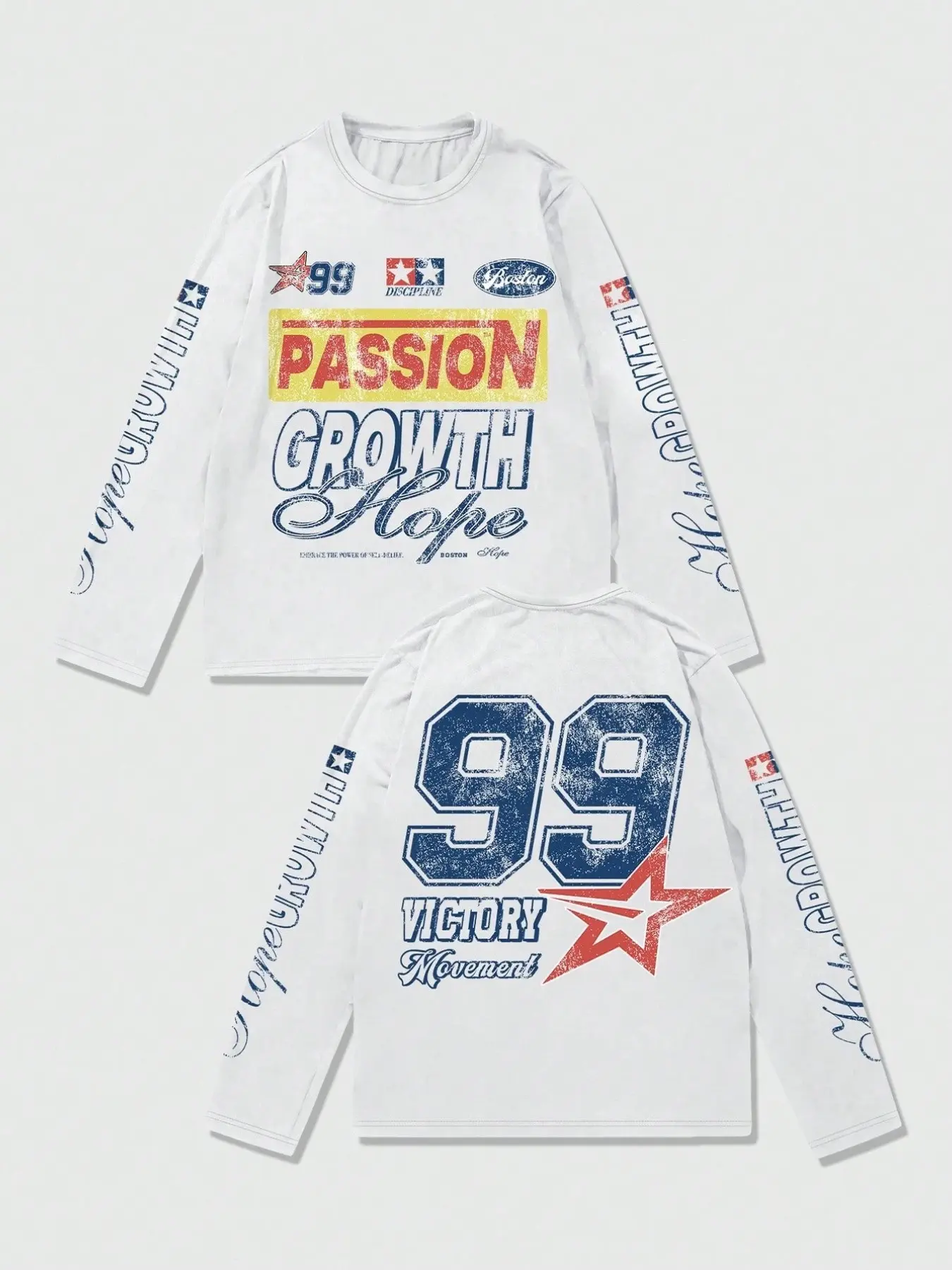 MEN Street Life Spring/Summer Casual Graphic Men'S Jersey Racing Print Pattern Lightweight T-Shirt, Suitable For Casual Spring And Summer, Fall, Long Sleeve Top Women Retro Racing Motor Loose Long Sleeve T-shirt Soft Cotton Solid White Double Side Distres