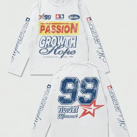 Men's Retro Motor Racing Graphic Long Sleeve T-Shirt, Double-Sided Distressed Print Top, Casual Soft Lightweight T-Shirt, Loose Fit for Spring, Summer and Fall Casual Looks