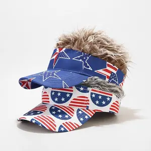 Novelty Fake Hair Visor Hat American Flag Spiked Wig Baseball Cap Funny 4th of July Independence Day Party Favor for Men Women  Product Description