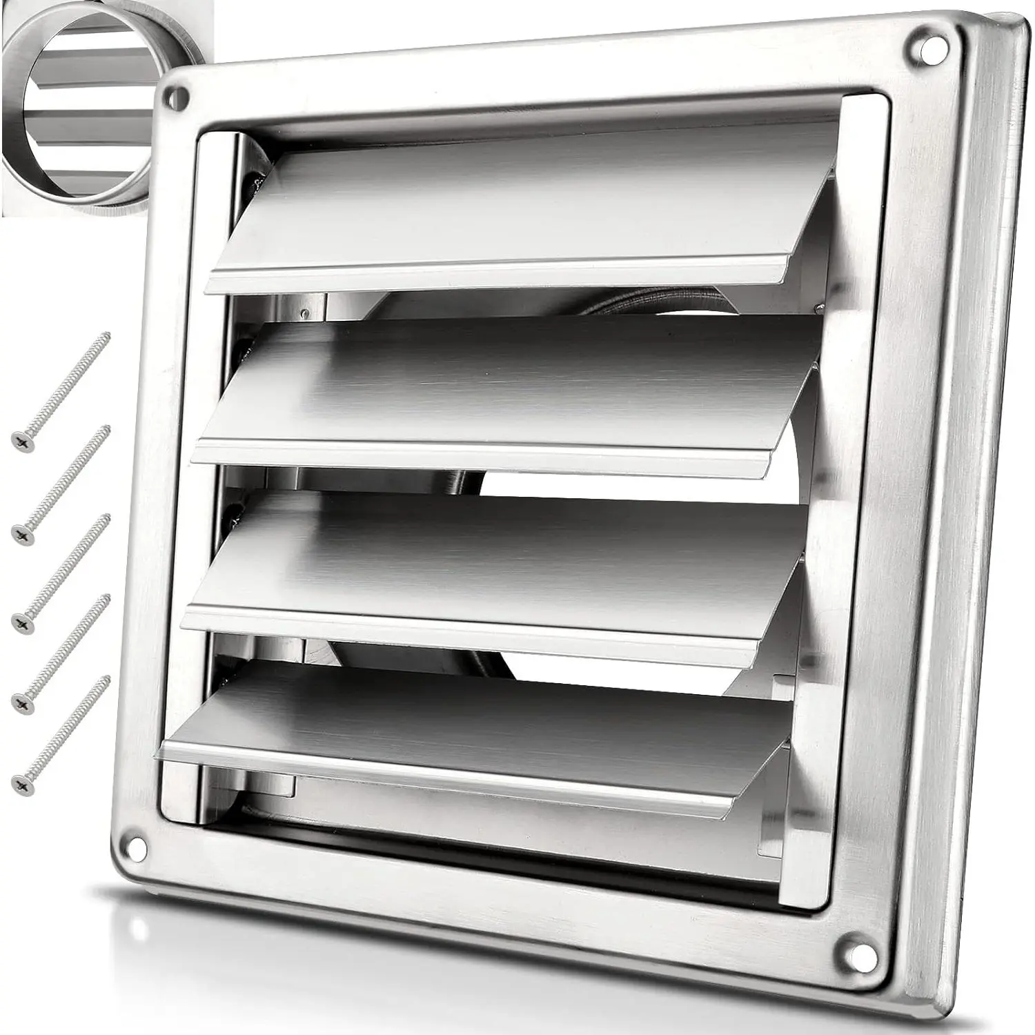 4" Upgrade Metal Dryer Vent Cover for House,  Stainless Steel Dryer Vent with 4 Screws Rubber Gasket,  Exterior Wall Vent Cover with Louvre for Dryer Vents Range  Vent AC Vent