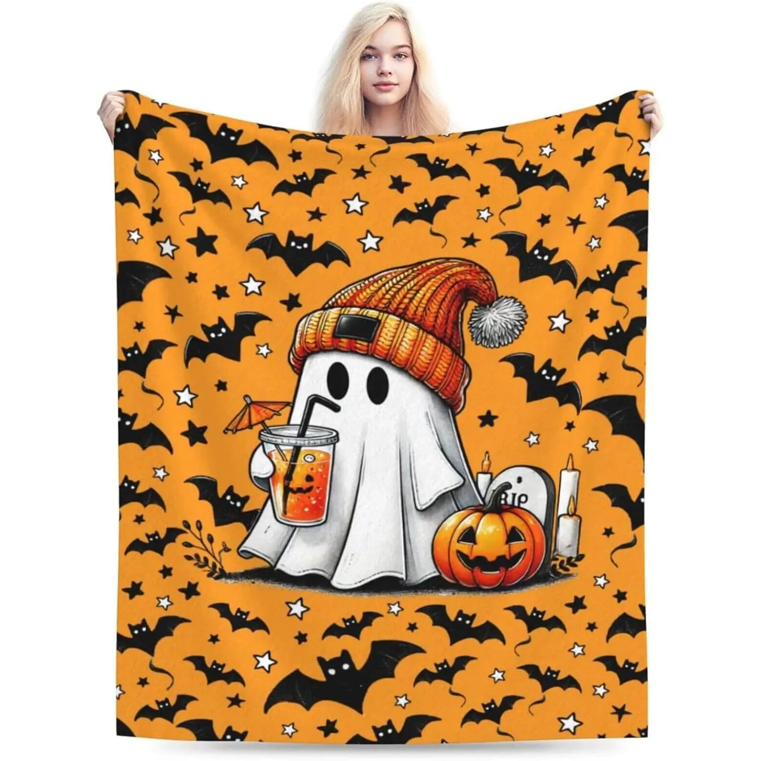 Halloween Blanket for Boys Girls, Haunted Halloween Themed Design Printed Throw Blankets for Kids Lap, Chair Sofa, Warm Soft Cozy Blanket,