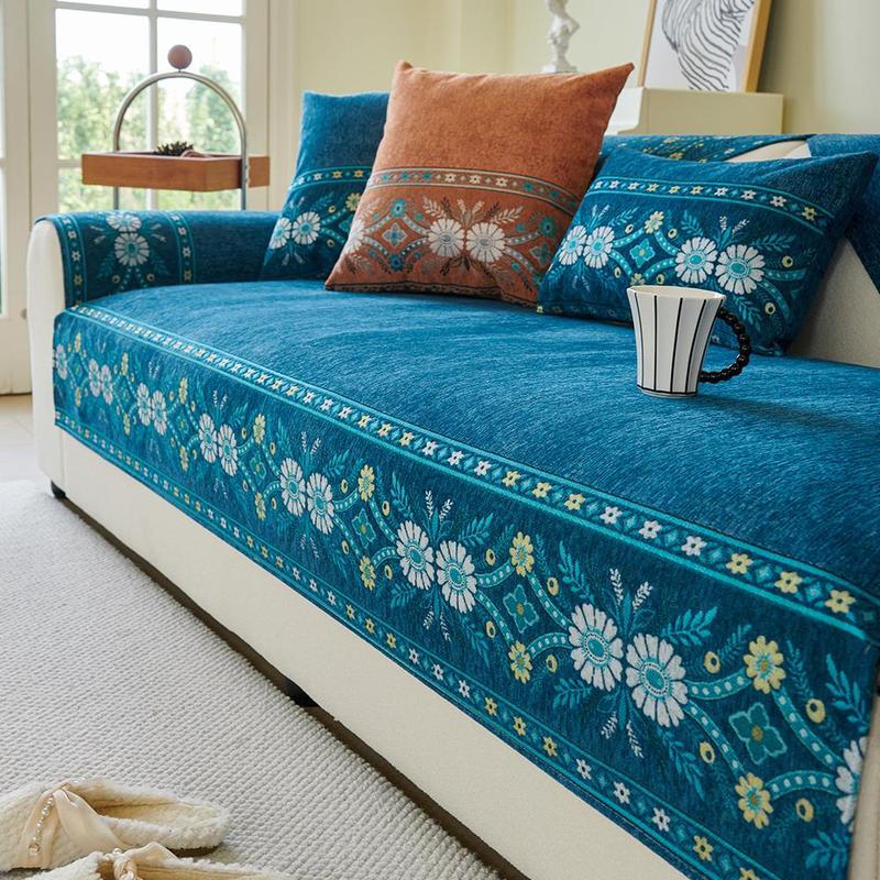 Floral Pattern Sofa Cover, 1 Count Non-slip Sofa Towel, Sofa Protector, Dustproof Sofa Cover, Home Decor Supplies