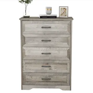 5-Drawer Dresser for Bedroom, Modern Farmhouse Rustic Wood Chest of Drawers. 44 Inch Tall Clothes Storage Cabinet & Closet Organizer with Anti-Tip Kit for Living Room & Entryway. Water-Resistant Top Holds 150LBS, Heavy Duty Furniture