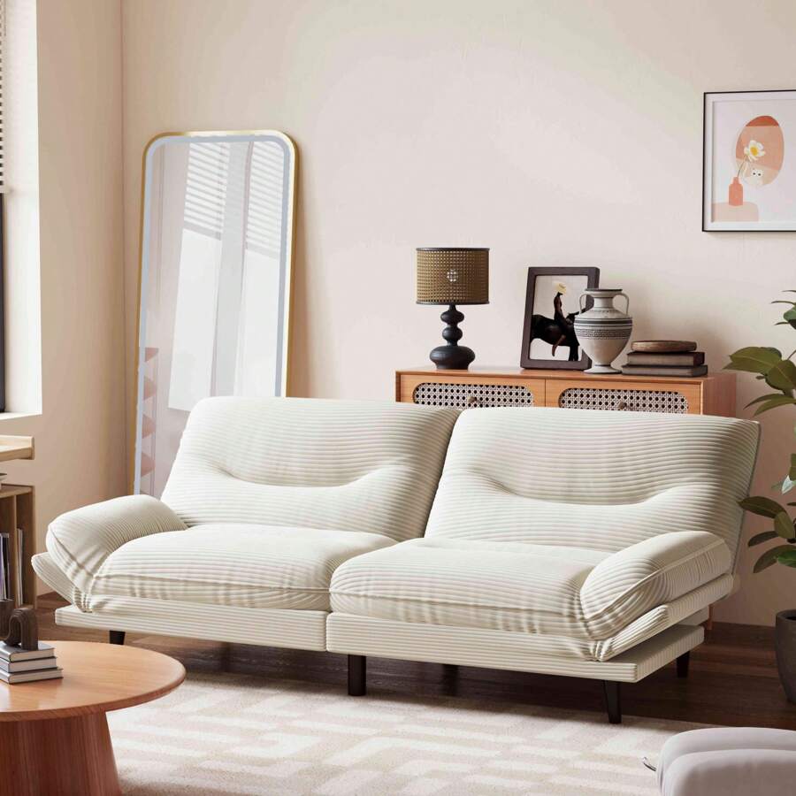 Convertible Futon Sofa Bed, 2 Seater Loveseat Sleeper Sofa with Adjustable Backrest & Armrest, Twin Size Futon Couch for Living Room, Bedroom, Apartment & Small Space