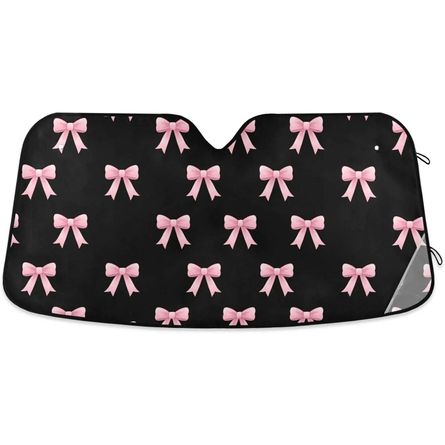 Pink Bows Car Sun Shade Black Windshield Sun Shield UV Ray Protection Foldable Sun Visor for Front Window Blocks Automotive Interior Accessories 55 X 27.6 in