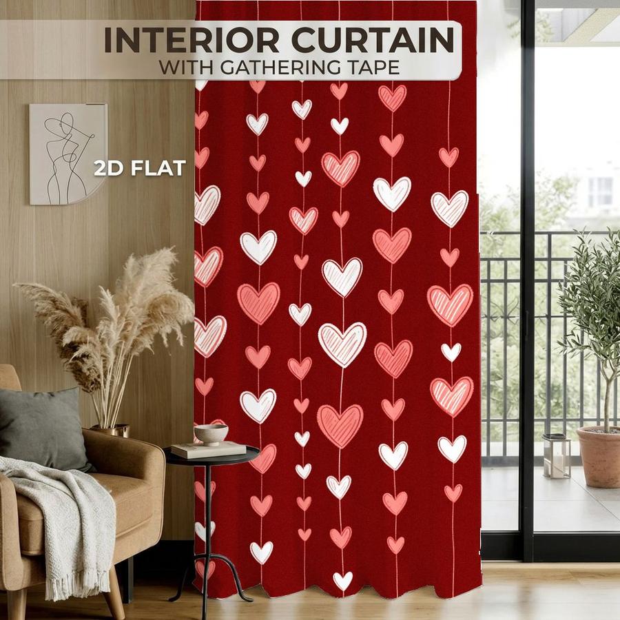 2Pcs Romantic Red Heart Pattern Sun Blocking Curtains Digital Printed Rod Pocket for Bedroom Office Kitchen Living Room Study Home Decor Soft Light Filter Easy Installation