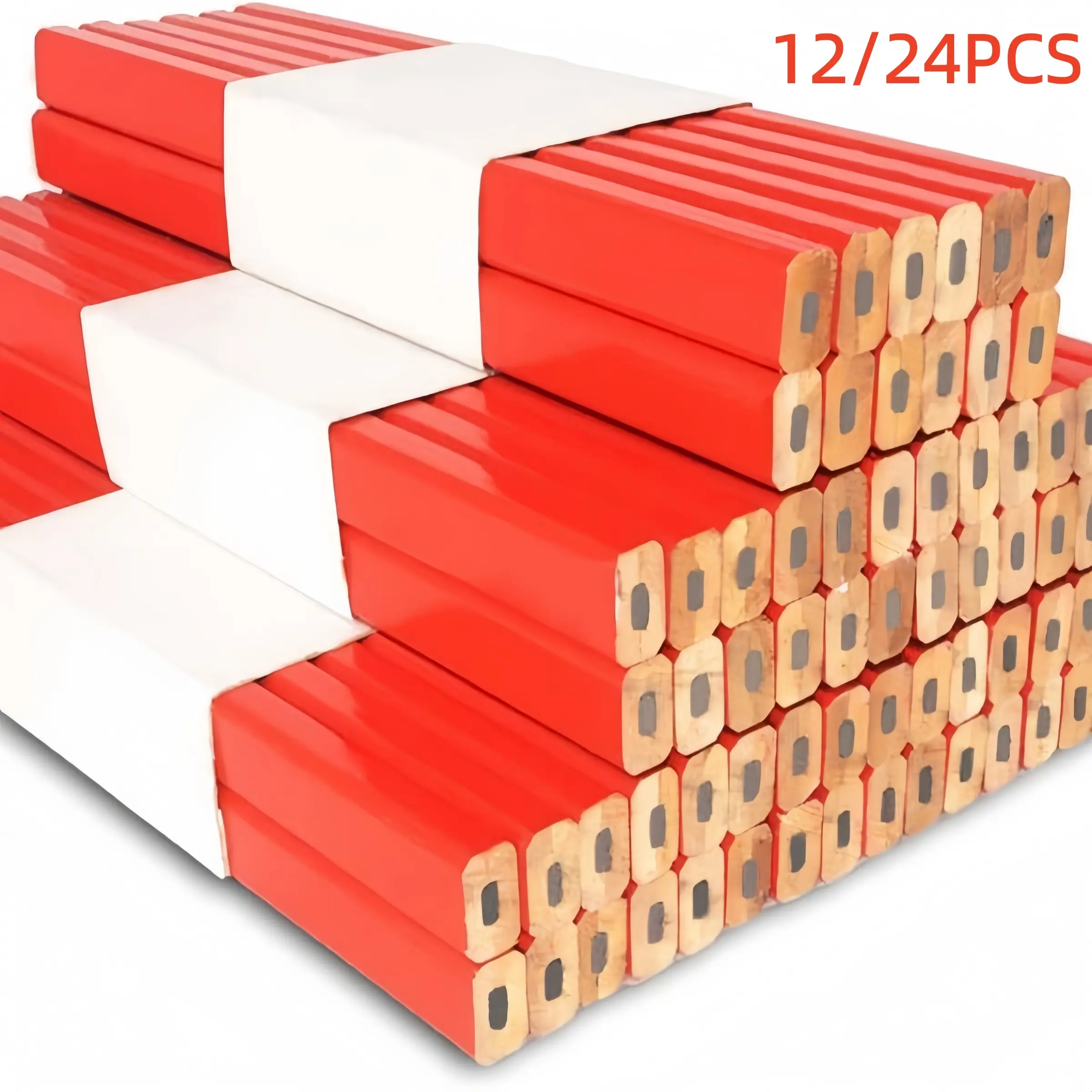 Woodworking Pencil Set, 12/24 Pieces, High-Quality Octagonal Marking Tools, Hard Lead, Sharp Flat Pencils, Ideal for Artists & DIY Enthusiasts