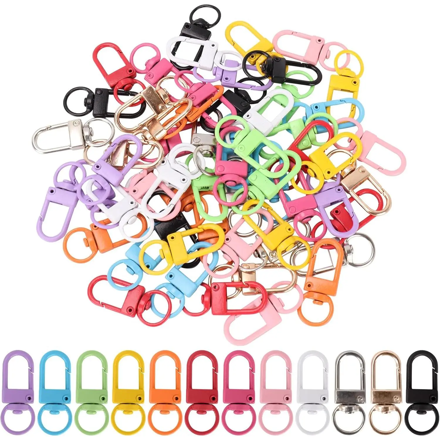 60 count Swivel Snap Lobster Claw  Clasps | Colorful Metal, for DIY Keychains and Bag Charms