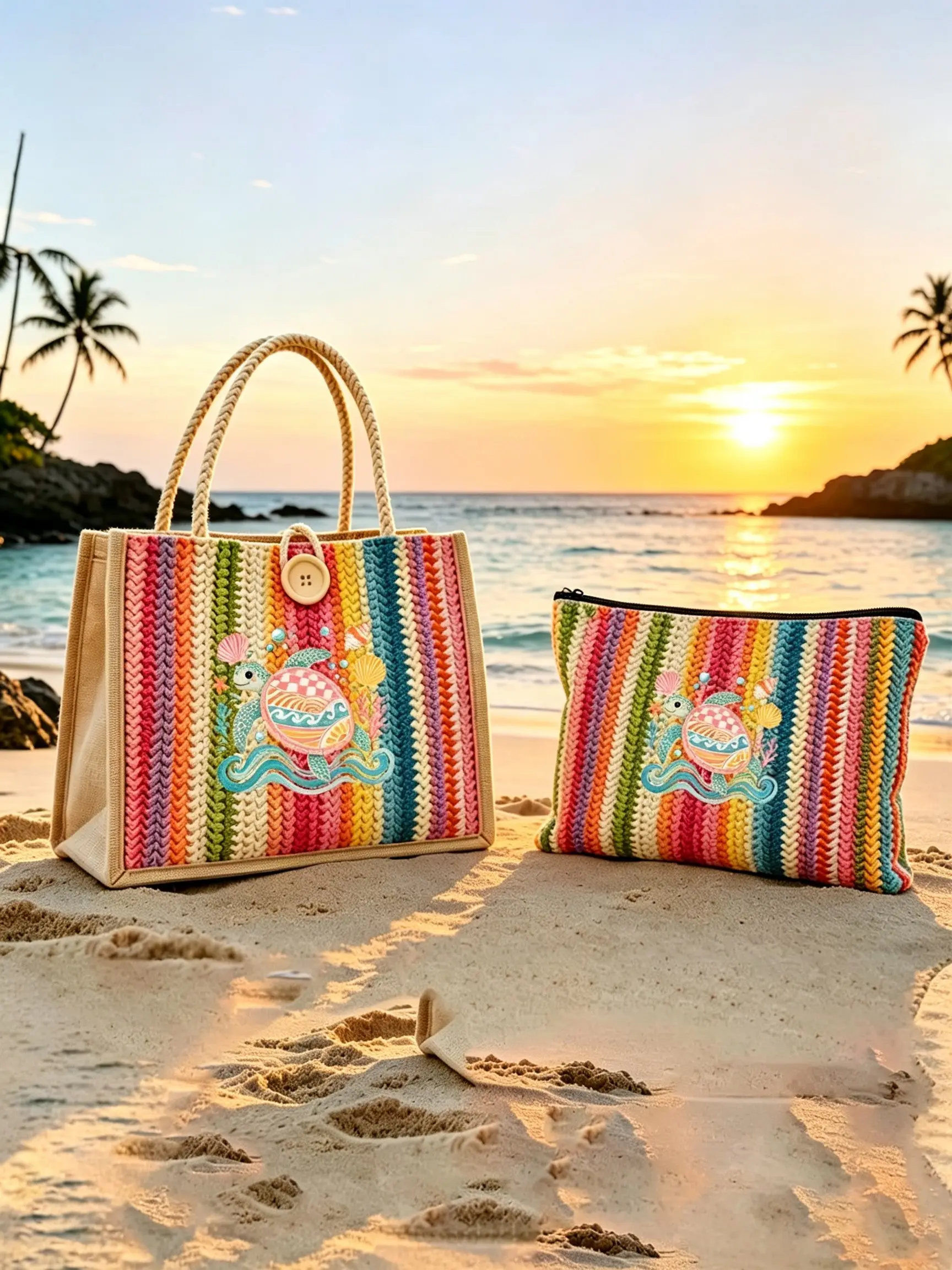 Sea Turtle Print Linen Tote Bag, Lightweight and Portable, Ideal for Travel, Cosmetics, and Shopping, Durable and Stylish Design