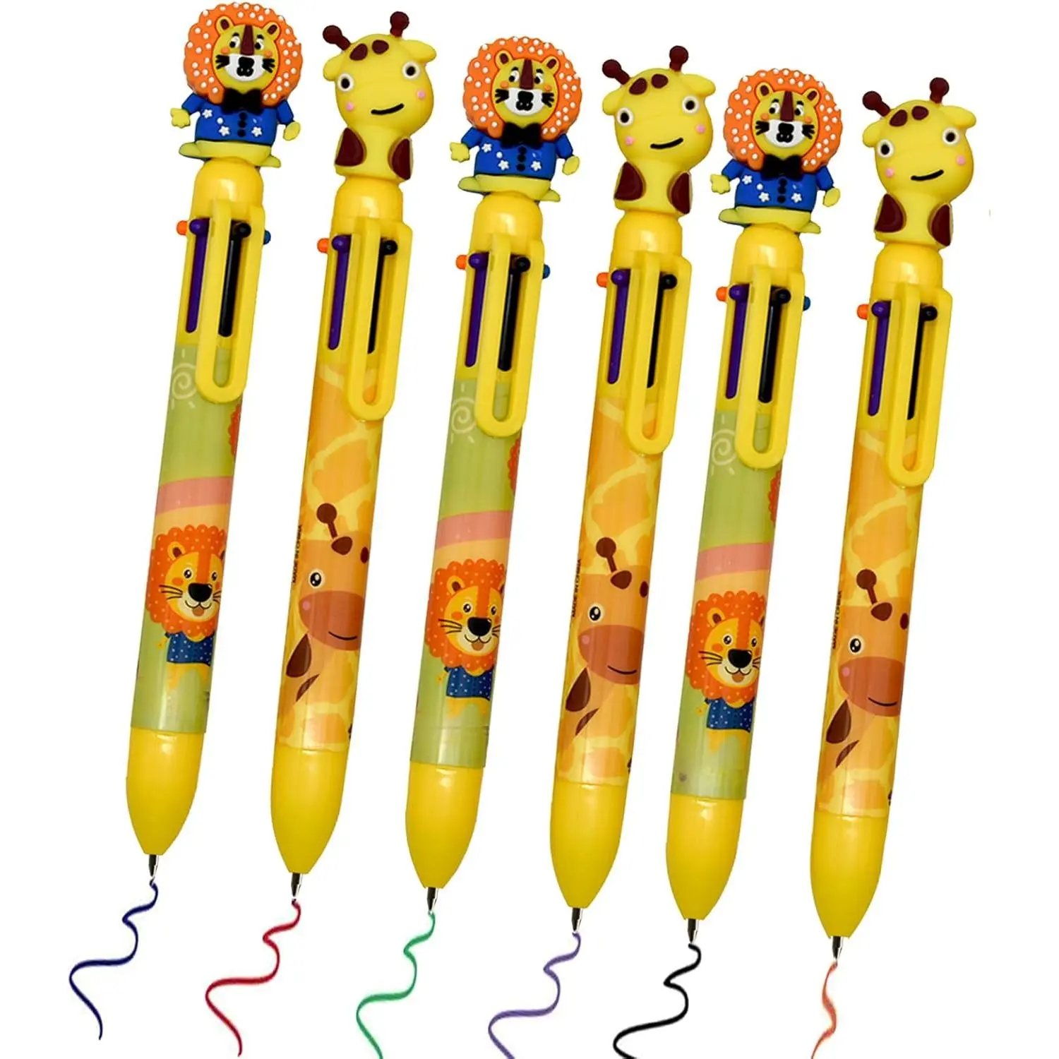 8 PCS Multicolor Ballpoint Pens 6-in-1 Pen 6 Colors Giraffe Pens Lion Pens Animal Retractable Pen For School Home Office Stationery