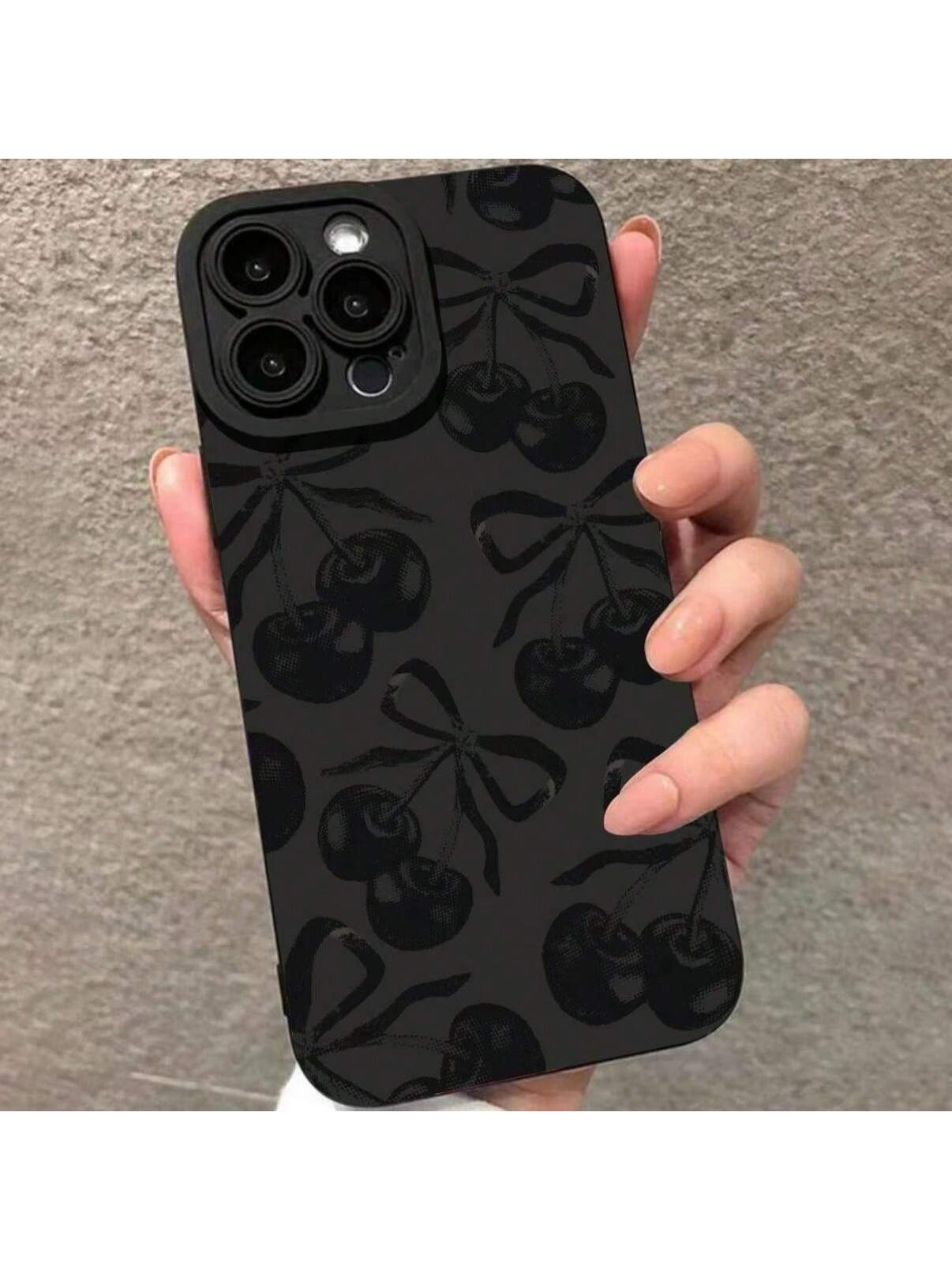 Cherry Pattern Phone Case, Full Coverage Lens Phone Protective Cover, Shockproof Phone Cases Compatible With IPhone 11 12 13 14 15 16 Pro Max/Pro/Plus