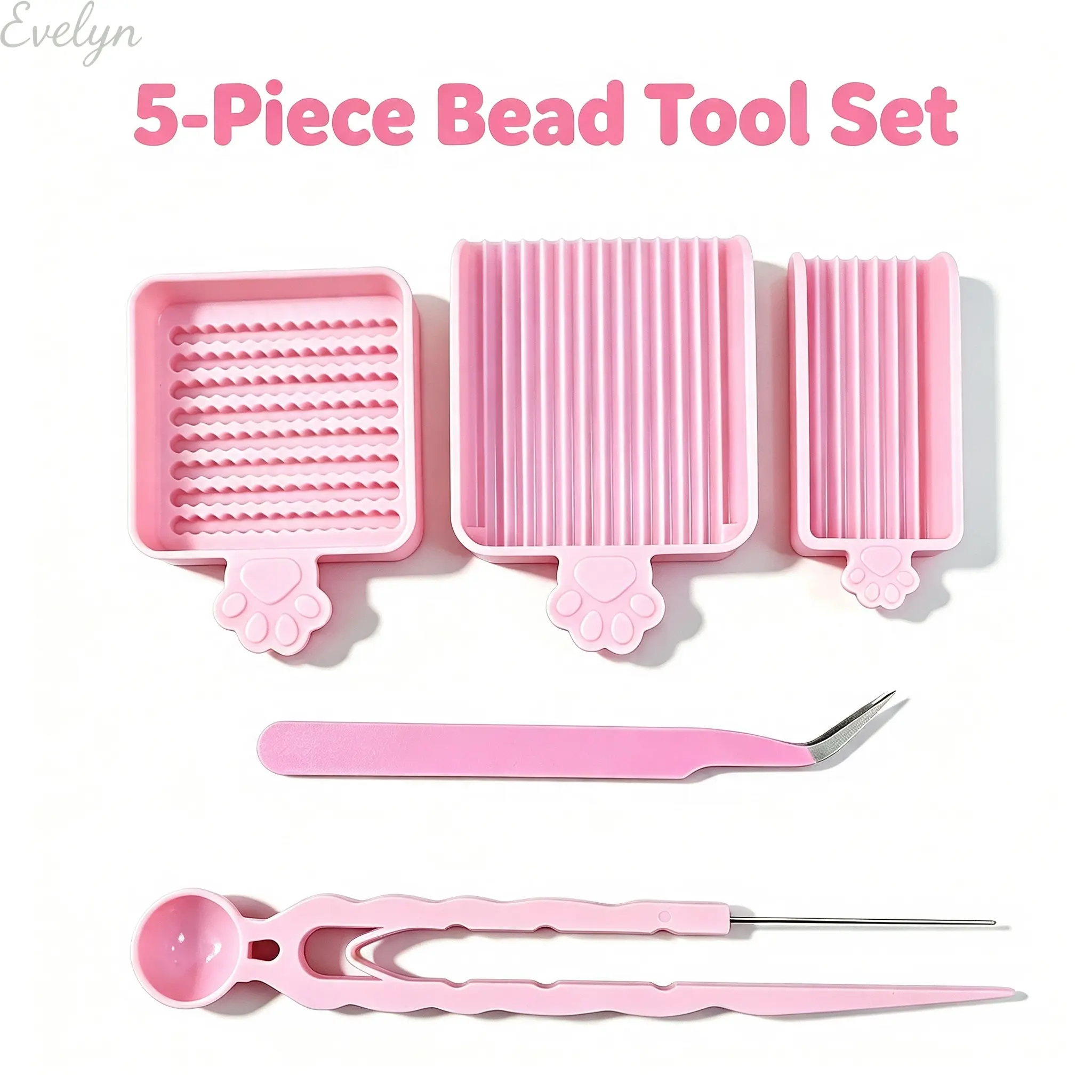 Fuse Bead Tool Set, 2.6mm Mini Perler Beads Accessories Kit, Pink 5-Piece DIY Craft Tools, Bead Tray Tweezers Bead Pen For Handmade Art Projects